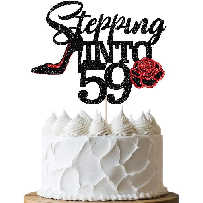 Stepping Into 40 Cake Topper,Still Fabulous at 40 Cake Decor,Funny Happy 40th Birthday Party Supplies,Highheel Rose Sign Cheers to 40 Years Black Red