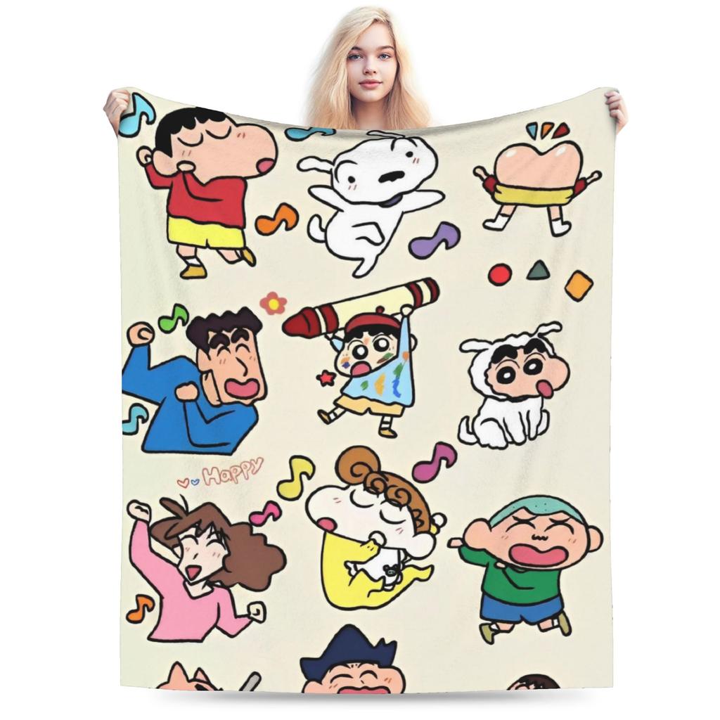 Crayon Shin Chan Demon Slayer Fleece Throw Blanket Anime Blankets for Home Travel Warm Plush Thin Quilt