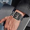 LIGE Fashion Luxury Watches for Men Square Dial Stainless Steel Waterproof Luminous Auto Date Chronograph Quartz Man Watch+Box