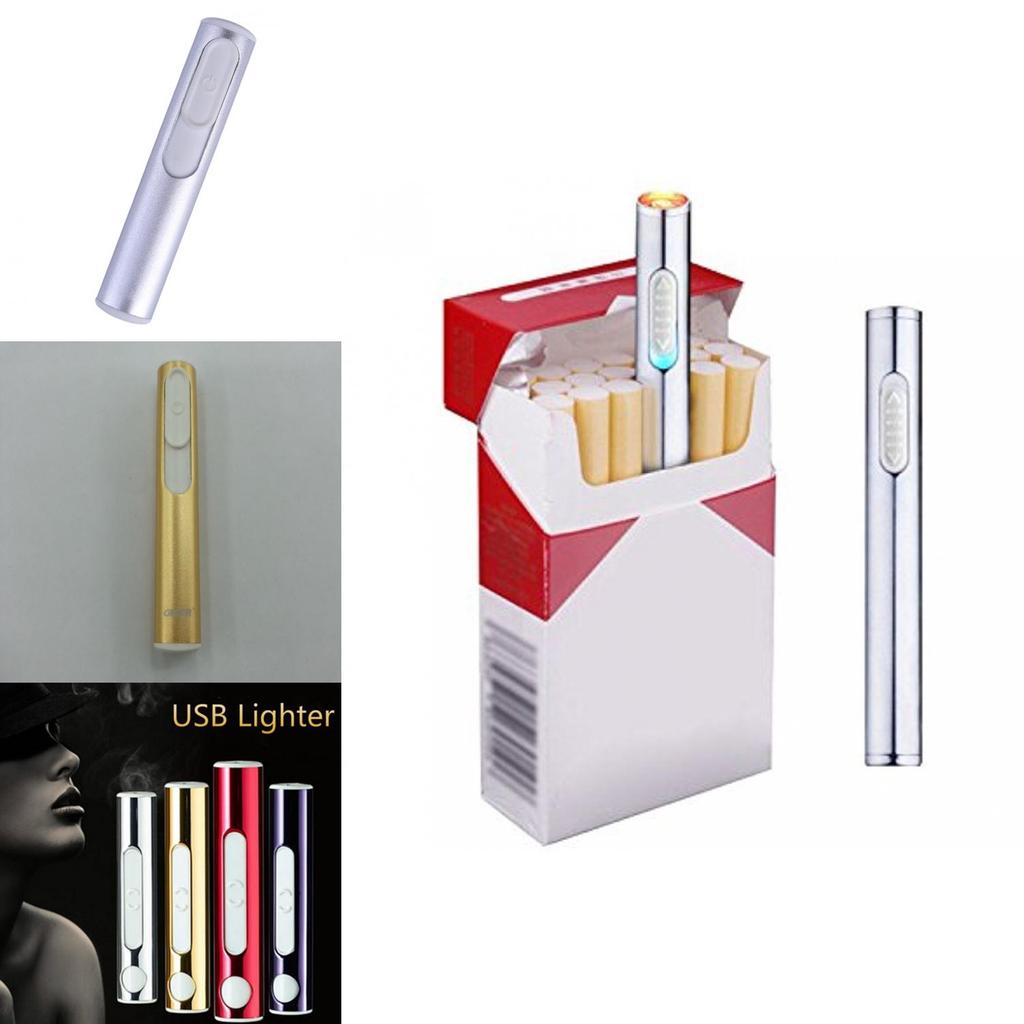 Silver Metal Shell Recharge Usb Lighter Electronic Mini Cigarette Arc Windproof