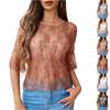 Damen Netz-Spitzen-Top mit kurzen Ärmeln und Rundhalsausschnitt Leicht Semi-Transparent Lässiges Lockeres Design