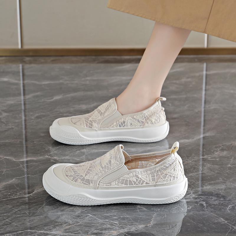 Women's Thick Bottom Fisherman Shoes Spring Summer New Style Breathable Lace Net Surface Slip-On Casual Trendy Sneakers