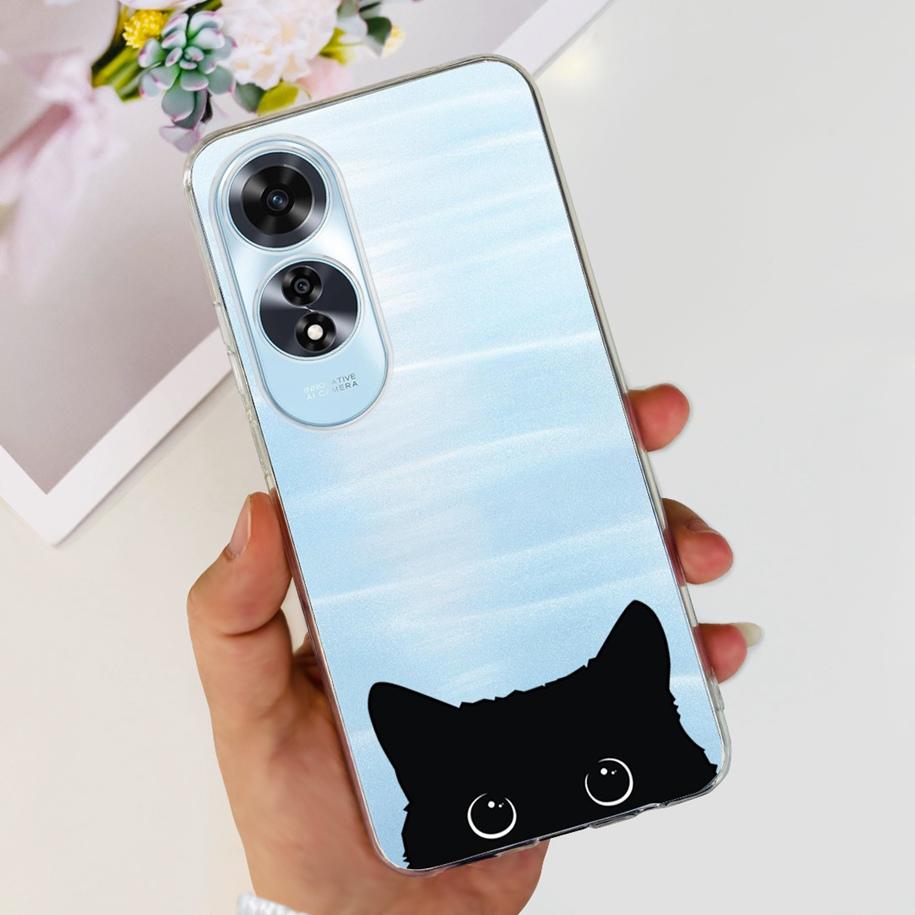 For OPPO A60 4G Case CPH2631 Cute Cat Cartoon Transparent TPU Silicone Soft Slim Cover For OPPO A60 A 60 OPPOA60 2024 Bumper New
