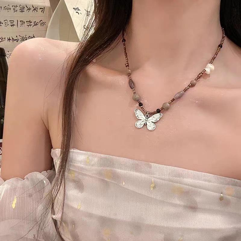 Black cat pink star beaded necklace female summer y2k hottie versatile accessories sweet cool collarbone chain
