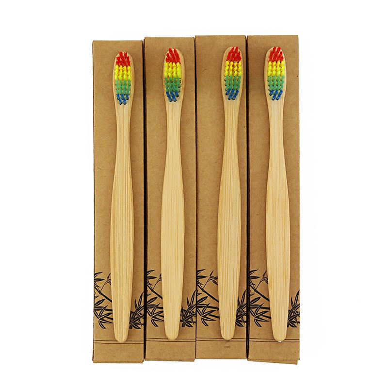 Colorful Head Bamboo Toothbrush Eco-Friendly Wooden Rainbow Bamboo Toothbrush Oral Care Soft Bristle