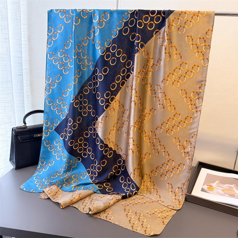 

New printed imitation silk brocade fashion sunscreen magic chain silk scarf long scarf shawl versatile headscarf scarf 180*80cm