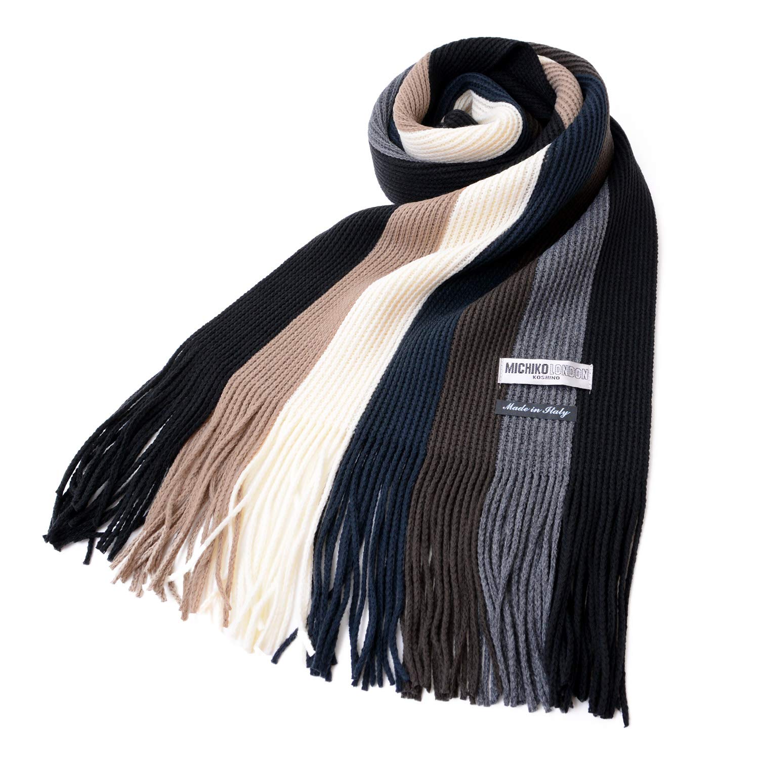 

Michiko London Unisex Russell Block Stripe Scarf Italian-Made (Pattern C Black)