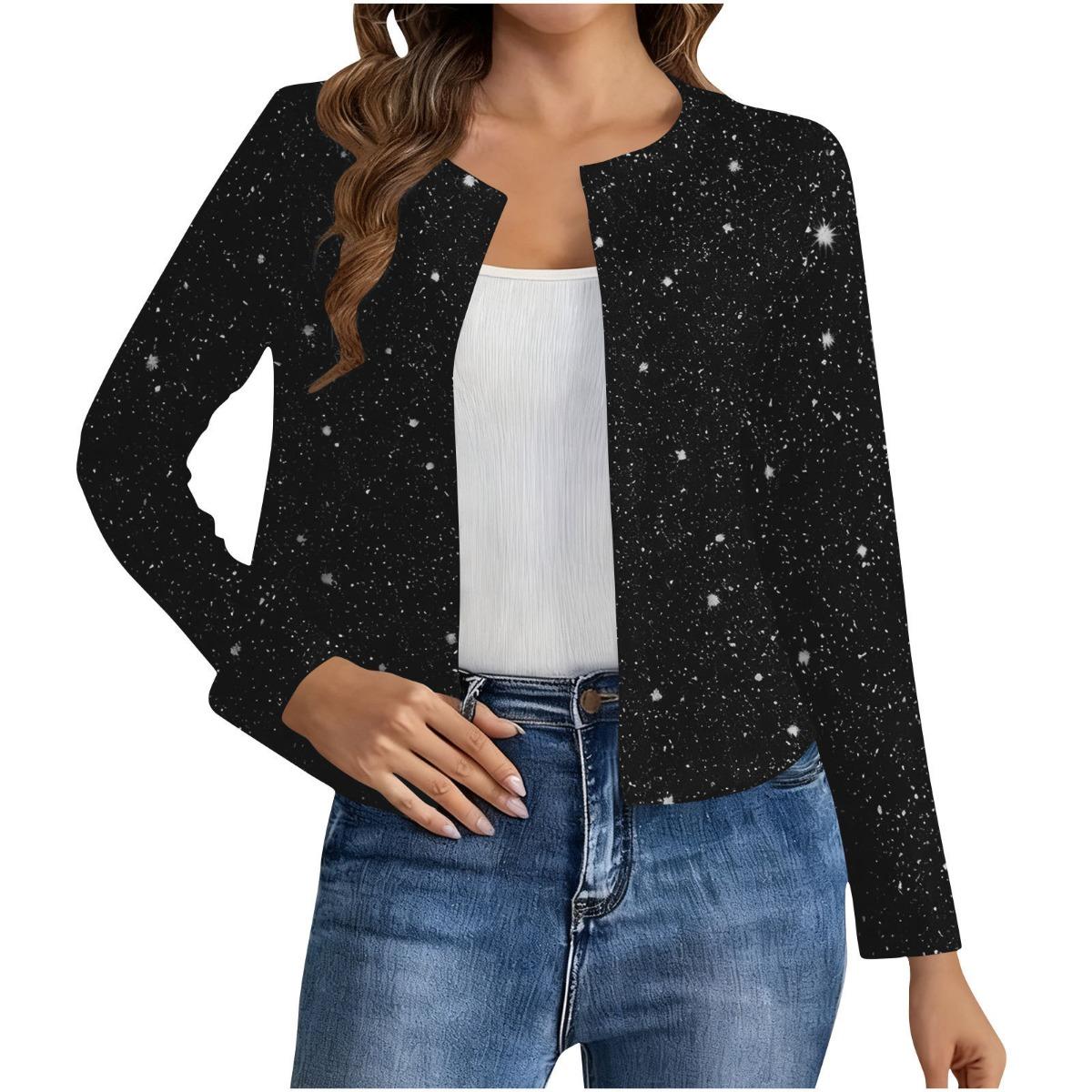 

Fall Winter New Women s Fashion Sexy Long Sleeve Bronzing Cardigan Coat European American Style Outerwear for Crossborder S чёрный