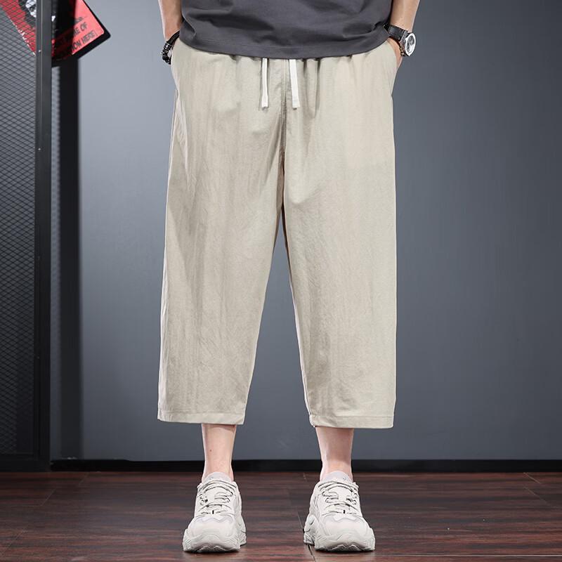 JieLeNuo Men s Cooling Linen Blend Casual Cropped Pants S