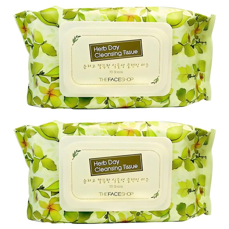The Face Shop Herb Day Cleansing Tissues, 70 wipes, 2 pcs