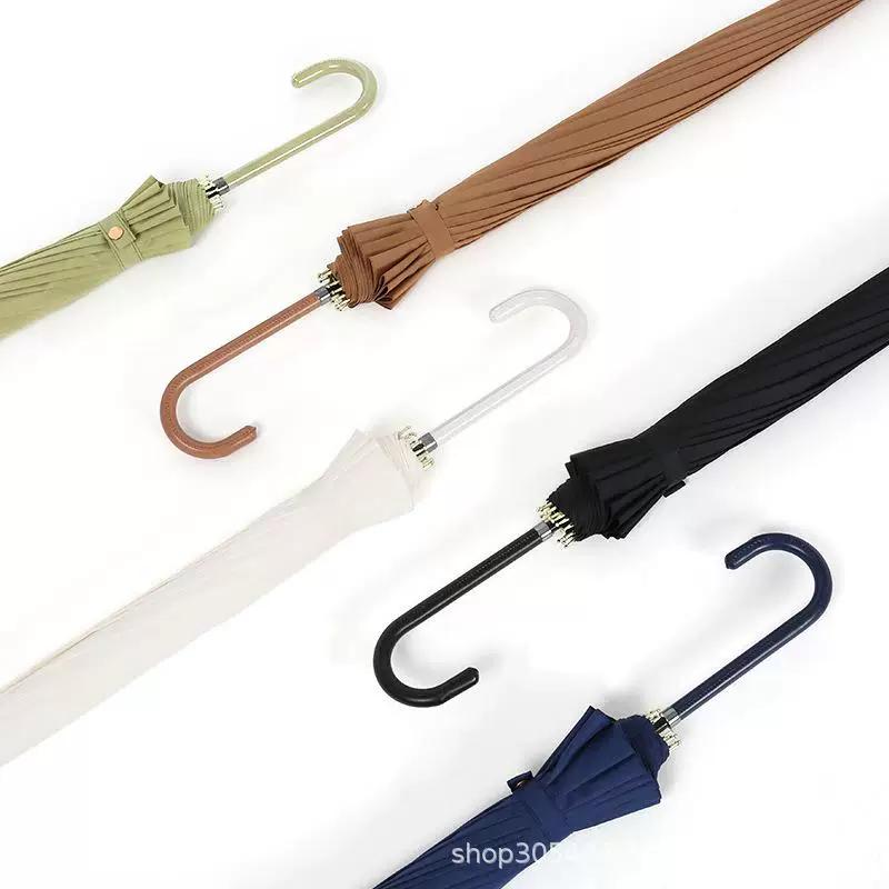 Long-Handled Umbrella with Hook Handle, 16 Ribs, Automatic, Wind-Resistant, Double-Person, Curved Handle, Large Umbrella, High Aesthetic Value
