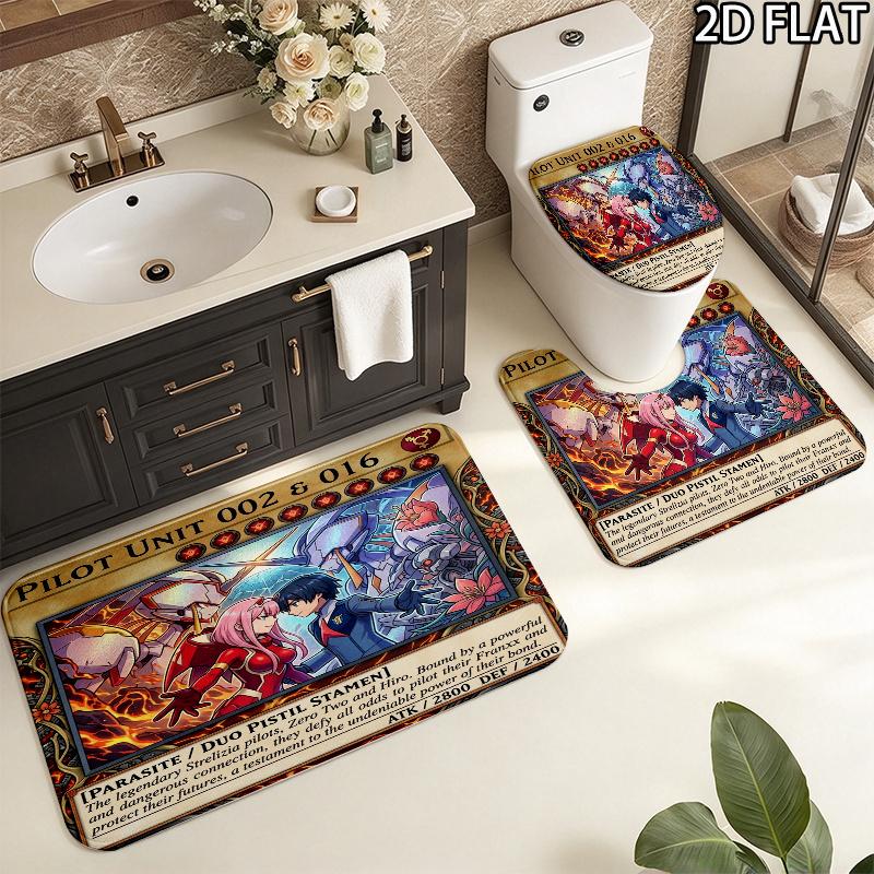 Franxx 3Pcs Flannel Toilet Mat Set Bathroom Rug Bath Carpet Non Slip Home Decor Toilet 3 Pcs Bathroom Textile Set
