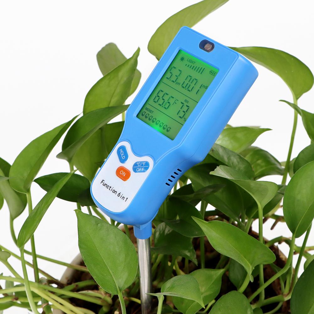 Yieryi 6 In 1 Soil PH Meter Moisture Temperature Light EC Fertility Tester Digital Garden Plant Soil Detector for Vegetable Farm
