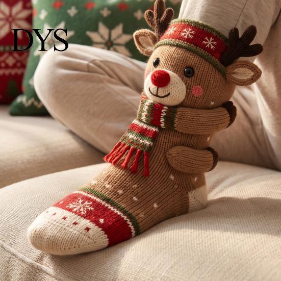 Home Doorway Holiday Decor 3D Hugging Christmas Stockings for Fireplace Decorations, Large Knit Gift Hanging Bags with Santa/Elk/Snowman/Nutcracker