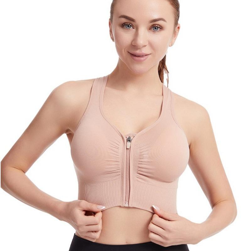 Bra Shockproof Push-Up Plus Size Sports Bra for Women Front Zipper Hollow Beautiful Back Brassiere for Running Yoga Fitness
