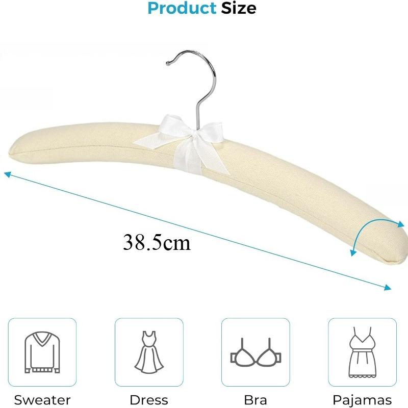 Padded Hangers Set of 5,Large Heavy Duty Cotton Covered Coat Hangers No Shoulder Bump for Women Clothes, Sweater, Dresses, Clothing, Wedding, Lingerie