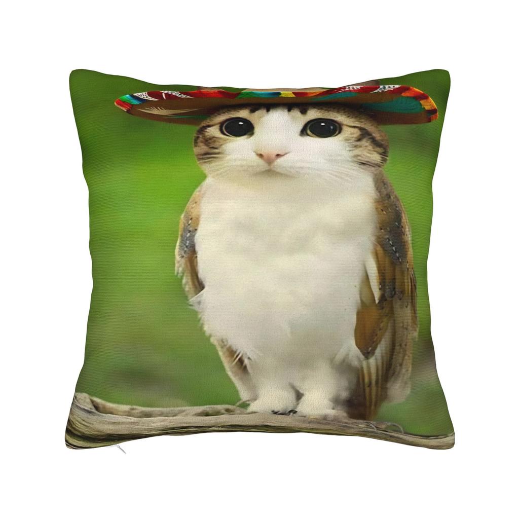 Cat Owl Funny Meowl Cat Meme Pillow Cover Soft Cushion Cover Funny Pillow Case For Sofa Couch Bed Living Room