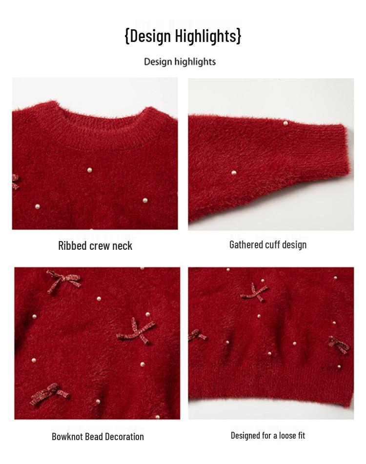Meng Tang Tang 2025 Winter Girls' Mink Velvet Knit Sweater - Korean Style New Year Outfit
