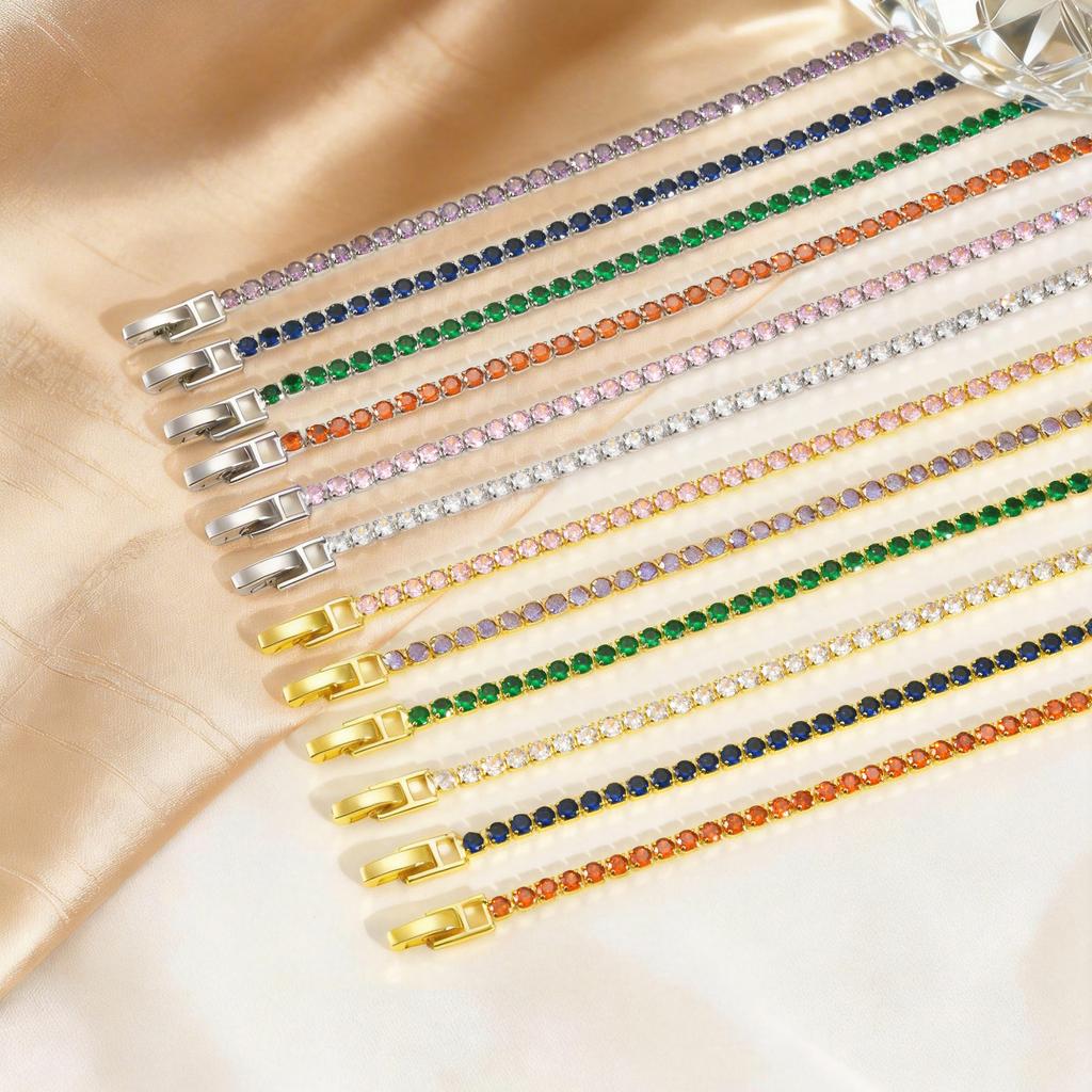 Adjustable Colorful Crystal Tennis Bracelet for Women High Quality 3mm Cubic Zircon Chain Bracelets Luxury Fashion Jewelry Gift