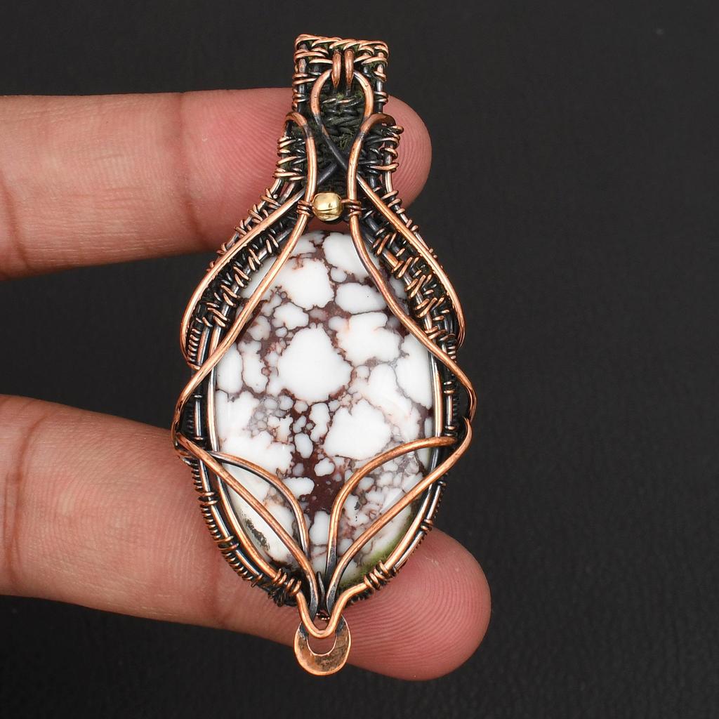 White Howlite Gemstone Pendant Handmade Copper Wire Wrapped Boho Necklace Unique Statement Jewelry for Women & Men