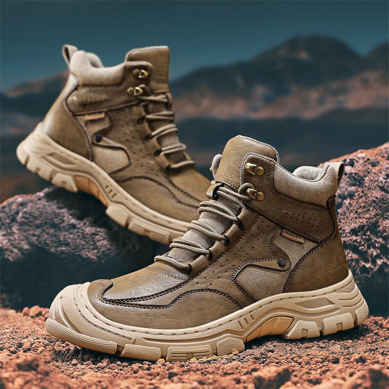 Fashion Vintage Winter Leather Mens Boots High Quality Lace-up Casual Men's Tooling Shoes Comfortable Non-Slip Mens Hiking Shoes