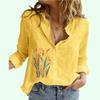 Women Fashion Cotton Linen Long Sleeve Shirt Summer&fall Floral Print Loose Top Ladies Casual Button-up Blouse