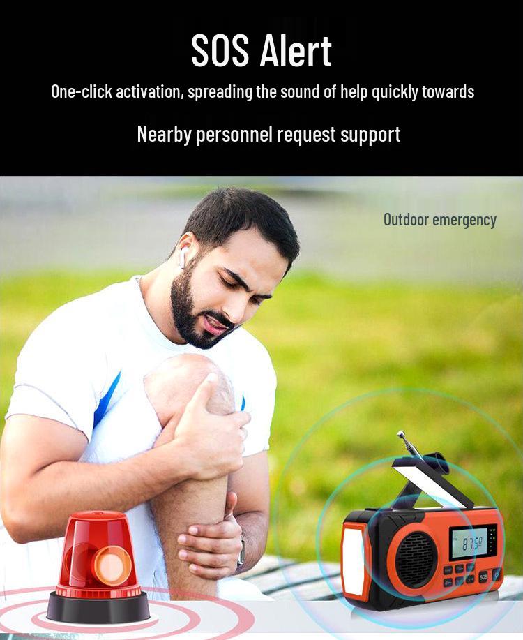 Outdoor Emergency Solar Crank Radio & Multi-Function Flashlight Power Bank