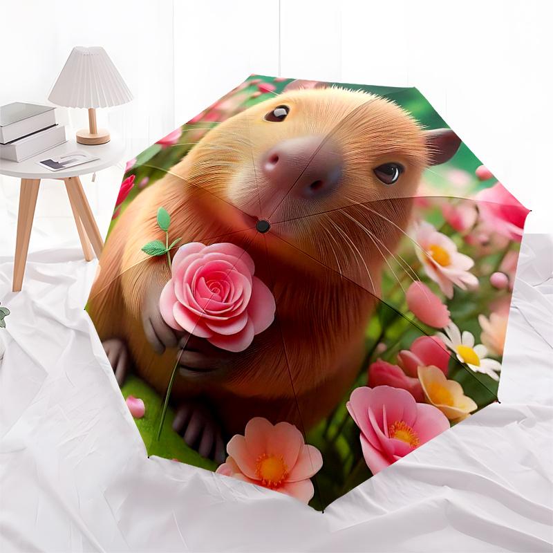 Capybara Themed Travel Umbrella-8 Ribs Automatic Opening and Closing, Portable Folding Design, Compact and Stylish Umbrella Suitable for Out