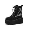 Fashion Fashion Flower Platform Boots Chunky Punk Suede Leather Womens Gothic Shoes Nightclub Lace Up platform shoes