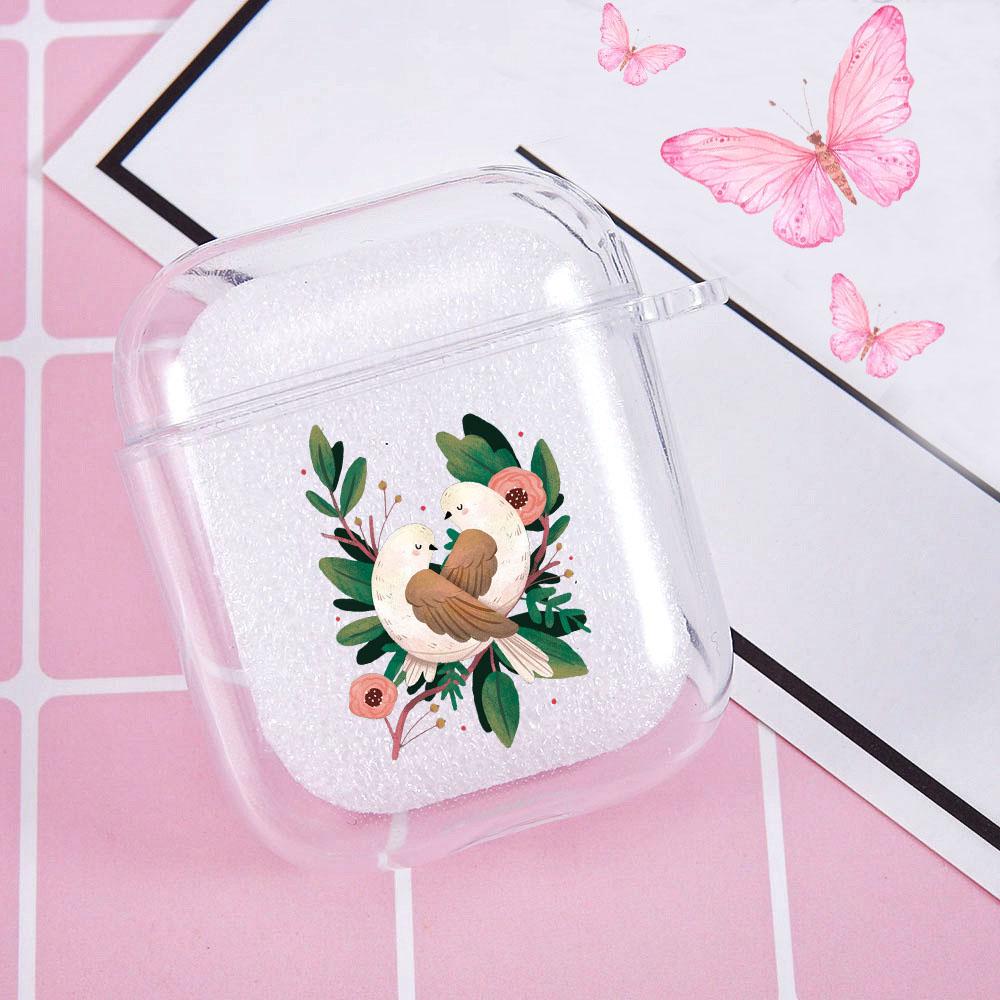 Flower Birds Case for Airpods 2 1 Cover Wireless Bluetooth Eaphone Cover Cute Lovers Couple Soft TPU Airpods Case Cover Coque