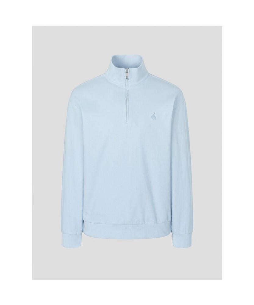 Binpolmen Textured Quarter-Zip Long Sleeve T-Shirt Sky Blue