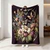 1pc Cartoon Retro Floral Print Flannel Blanket In Multiple Sizes, Soft And Comfortable Gift Blanket, Machine Washable