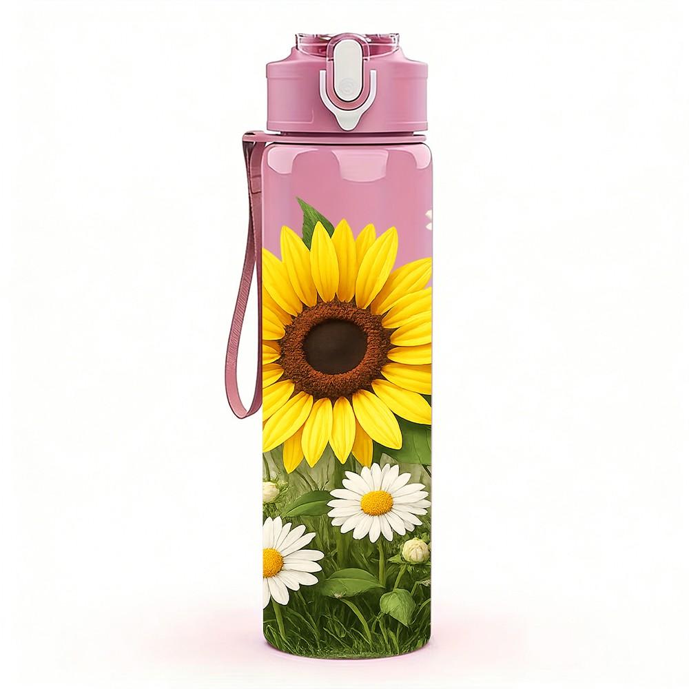 1PC Sunflower Daisy Mix 750ml Color Plastic Sports Water Bottle Leakproof Flip Straw Lid Suitable for Sports Office Home Use