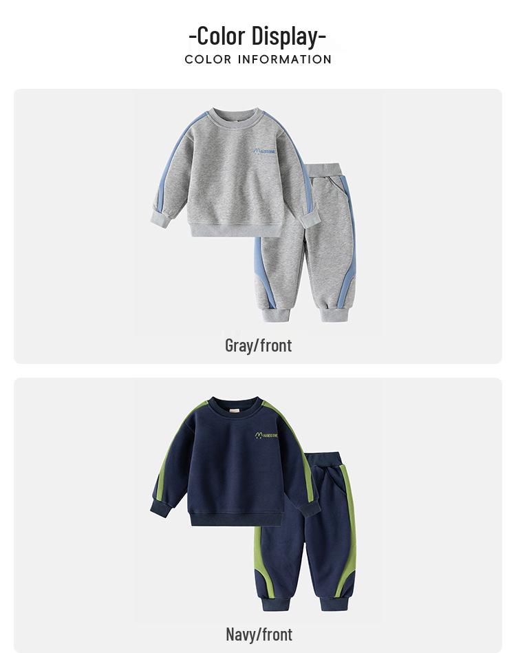Boys Korean Style 2025 Sports Velvet Hoodie and Trousers Set