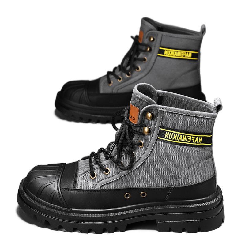 Martin Stiefel Herren High Top Spring Plateau Canvas Freizeitstiefel Herren Werkzeug Vielseitige Lokomotive Kurze