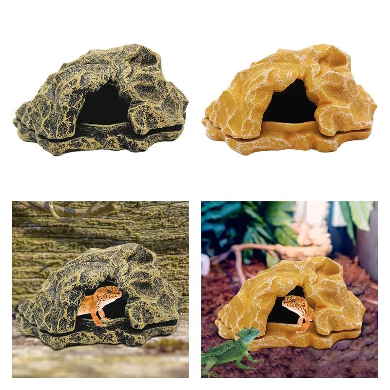 Reptile Hideout Basking Decorative Resin Rock Hides for Turtles Gecko Snakes Aquarium Decoration