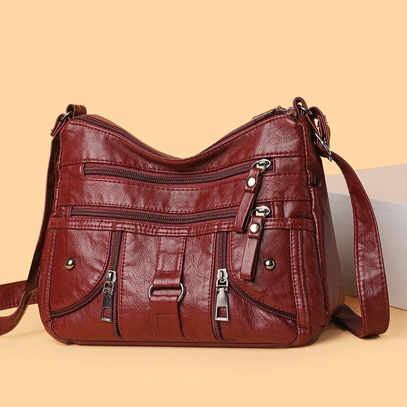 Double-layer small square bag 2 new soft leather mother bag large-capacity shoulder messenger bag casual travel women's bag