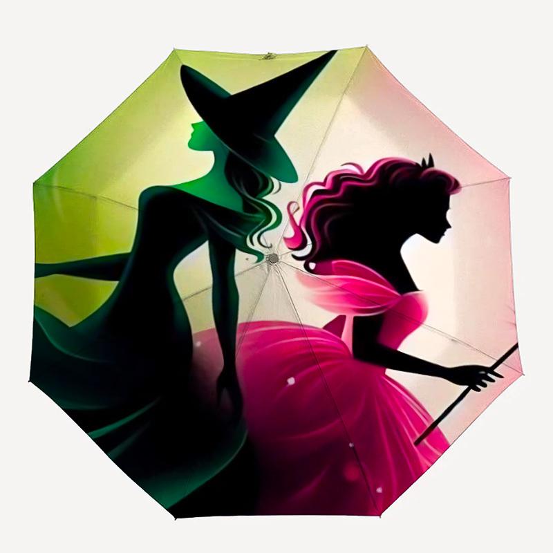 

1pc Witch Fairy Automatic Folding Umbrella - Compact 8-Rib Design, Durable Plastic & Iron, Daily Use F104043