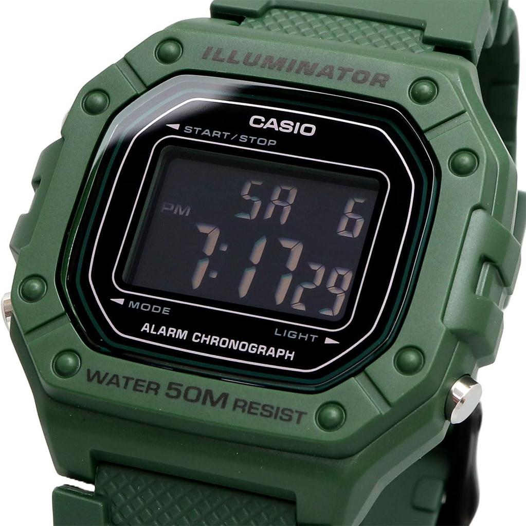 Casio Standard Digital Wristwatch W-218H-3BV for Men and Women, Deep Green, Inverted LCD, Overseas Model [Parallel Import]