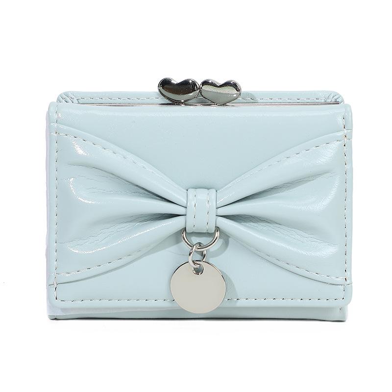 Минималистичный держатель для карт и кошелек для монет из ПУ кожи с бантиком для женщин синий 1190₽