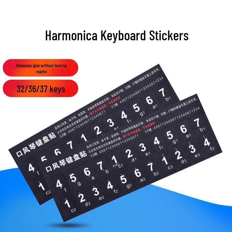 

Harmonica Keyboard Stickers for 27, 32, 36, and 37 Keys - Compatible with Kimei, Swan, DHS, Suzuki, Kokuo