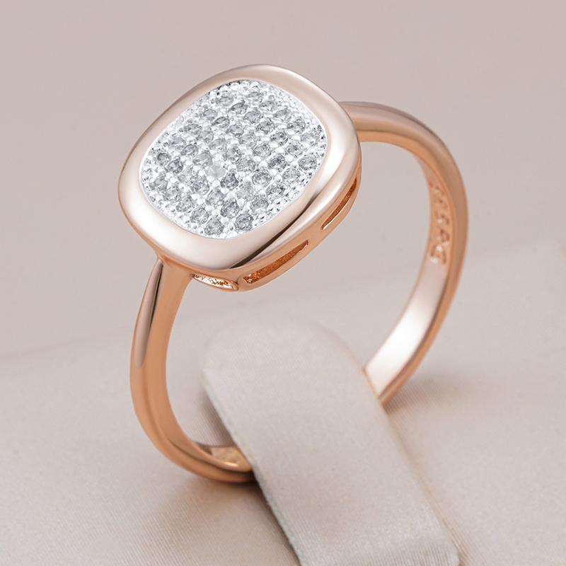 Luxury Full Natural Zircon Square Rings For Women  Rose Gold  Color Mix Setting Daily Bride Wedding Fine Jewelry