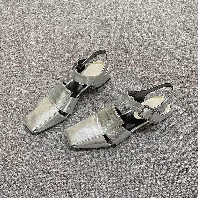 Fashion Summer Hollow Out Women Sandals Silver Chunky Pumps Luxury Design Buckle Strap Slingback Gladiator Rome Shoes Zapatos De Mujer