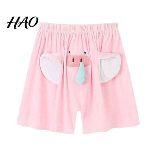 Herren Shorts Pyjamahose Cartoon Elefantendekor Elastischer Bund Lässig Paar mit verstärkten Taschen Locker Nachtwäsche Leicht