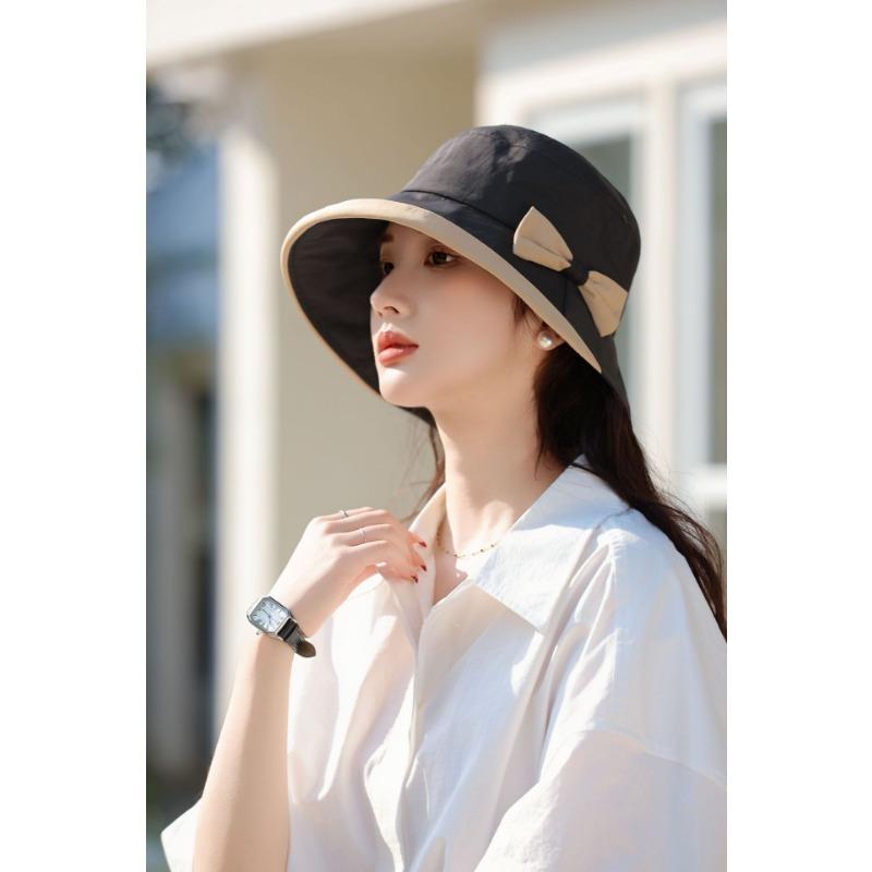 Premium sense bucket hat spring and summer hat women's thin sunshade sunscreen hat bow show face small quick drying sun hat