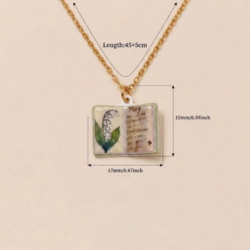 Chic Retro Porcelain Book Necklace Unique Design Birthday Gift for March Born Fashionistas