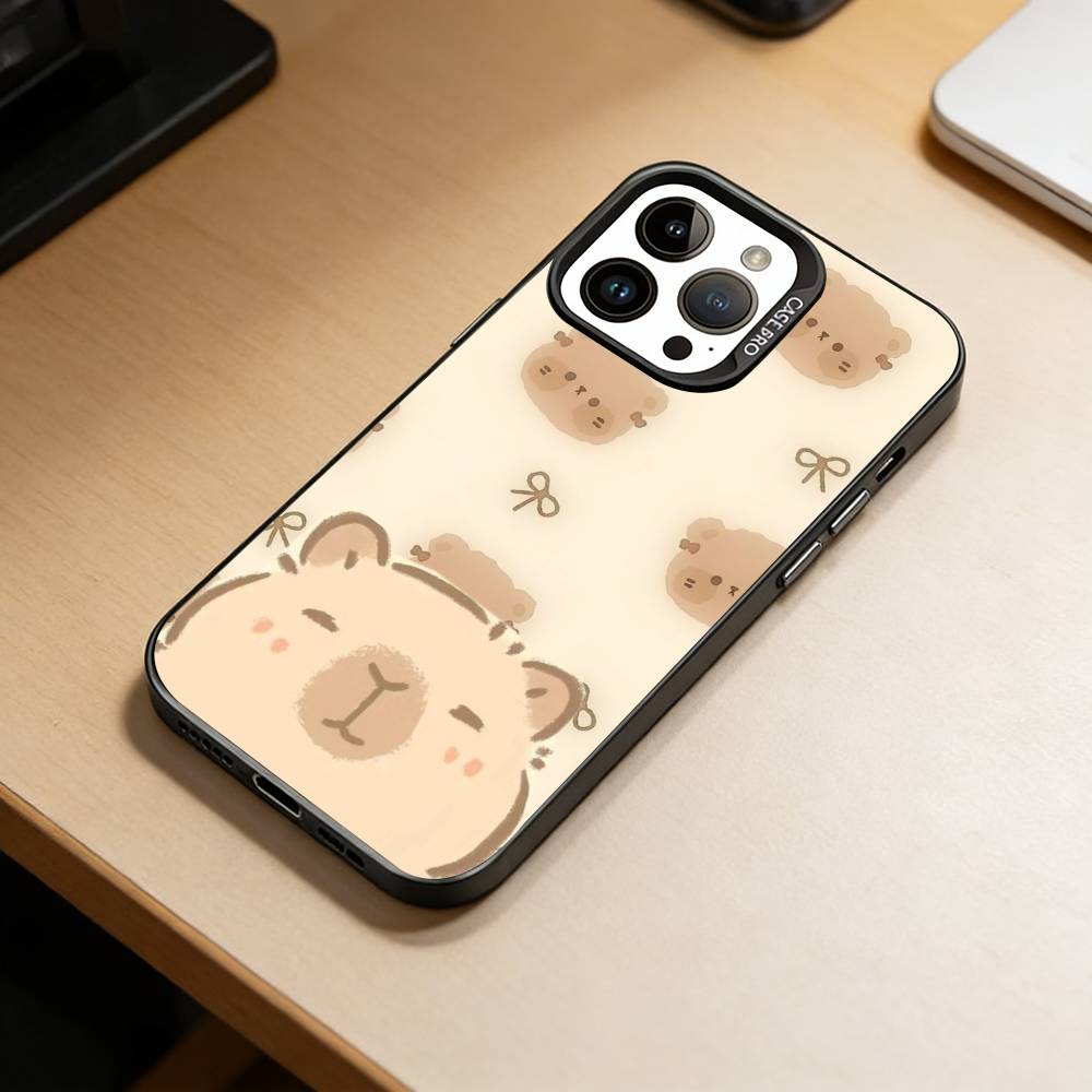 Cute K-Kawaii Capybara   Phone Case For iPhone 17,16,15,14,13,12,11 Plus,Pro Max,XS,Colorful Silver Phone case Funda Cover