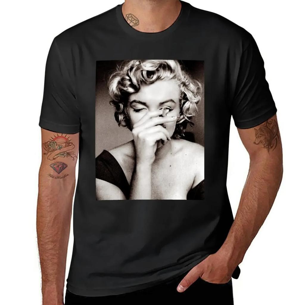 Candid Snap of Marilyn Monroe Smoking a Cigarette T-Shirt vintage clothes oversized fitted t shirts for men