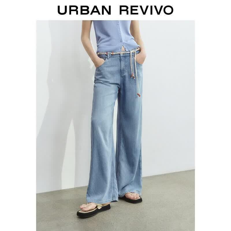 UR2026 Women s Summer Wide-Leg Denim Jeans with Beaded Waist 27