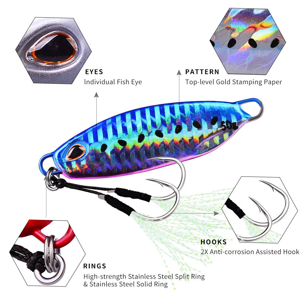 Markowa 10-kolorowa tonąca przynęta twarda - Długo rzucana przynęta ołowiana do wędkowania metodą slow jigging.